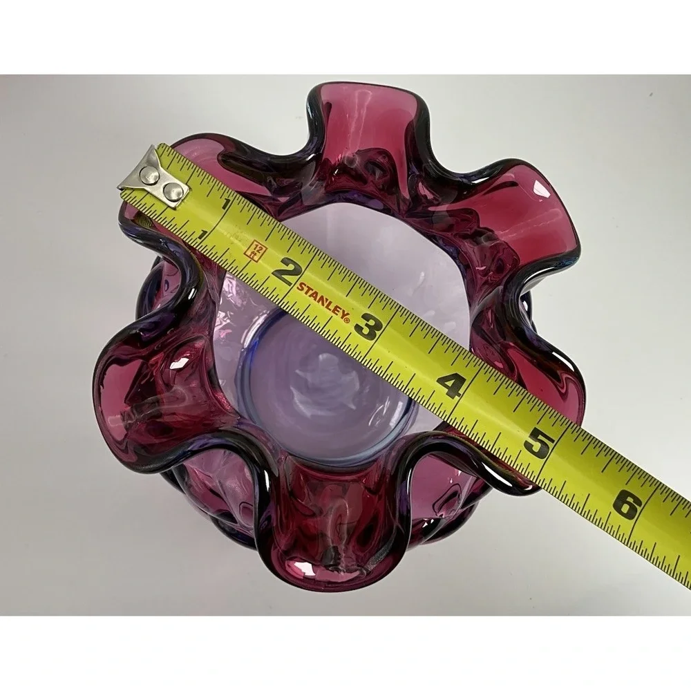 Fenton Mulberry Jacqueline Art Glass Vase Ruffled Rose Bowl Fish Scale Pattern